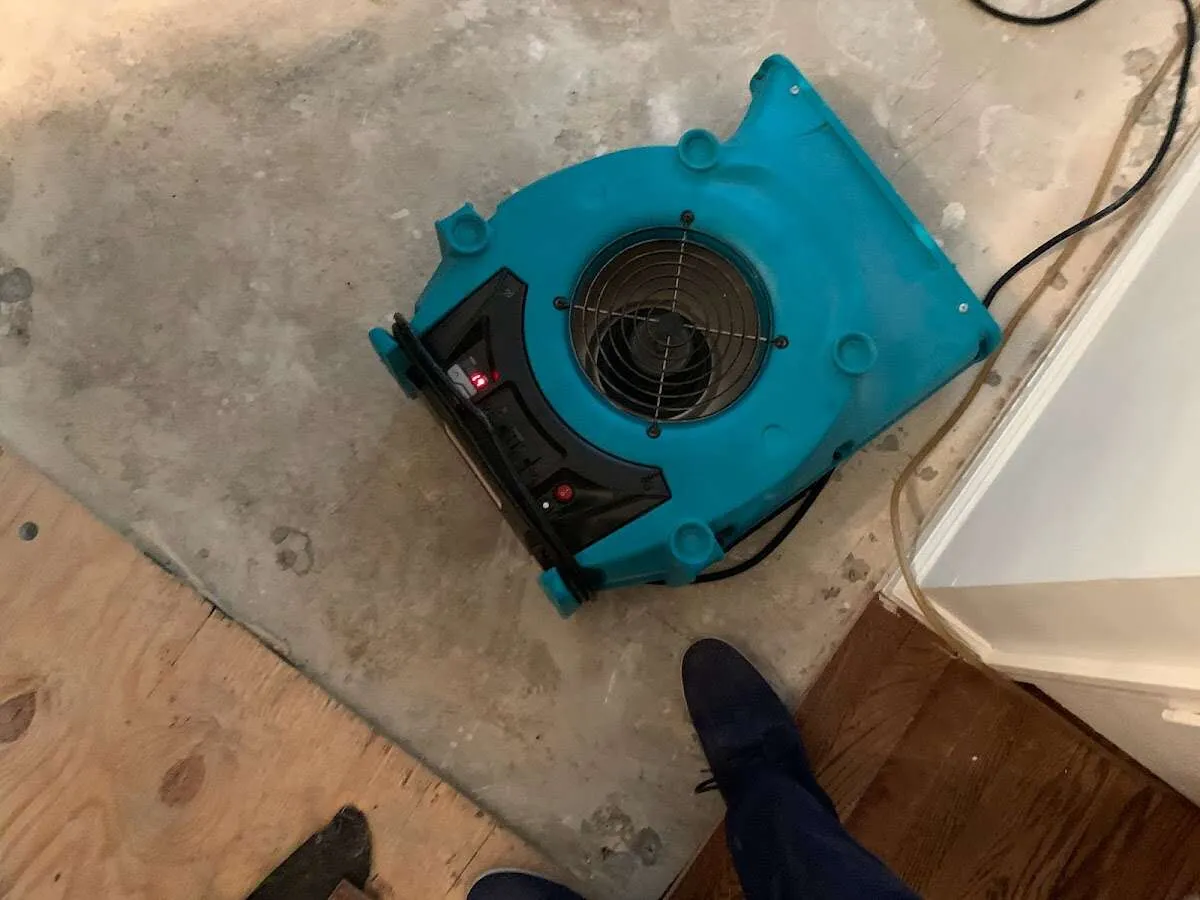 Air mover drying subfloor during Leak Detection & Repair in Red Wing